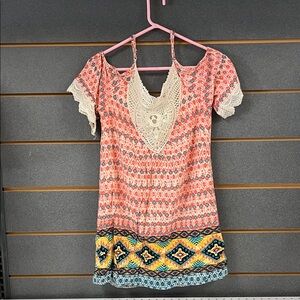 Xhilaration White and Red Crochet Dress